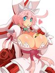  :o blue_eyes breasts bullet bursting_breasts cleavage elphelt_valentine eric_lowery gloves guilty_gear guilty_gear_xrd heart highres huge_breasts long_hair looking_at_viewer pink_hair simple_background solo white_background 