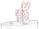  2016 :3 ambiguous_gender anthro assisted_bathing bath bathing bathtub bubble canine dewlap disney duo fox judy_hopps lagomorph mammal nick_wilde nude partially_submerged rabbit simple_background smile tggeko water white_background zootopia 