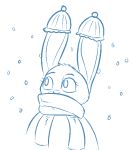  2016 anthro beanie blue_and_white clothed clothing disney female hat judy_hopps lagomorph mammal monochrome rabbit scarf simple_background snow snowing solo tggeko white_background zootopia 