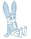  2016 anthro arm_support barefoot beanie blue_and_white clothed clothing disney female hat judy_hopps lagomorph mammal monochrome rabbit scarf simple_background sitting solo tggeko white_background zootopia 