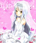  1girl aoi_(kiyokiyoaomushi) breasts cleavage dress female kantai_collection looking_at_viewer md5_mismatch personification resized shoukaku_(kantai_collection) silver_hair smile solo tiara veil wedding_dress yellow_eyes 