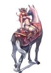  boots bow_(bhp) breasts green_eyes hat horse large_breasts long_hair original red_hair riding sidesaddle sketch solo 