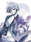  cravat jewelry long_sleeves male_focus monochrome poke_ball_symbol pokemon pokemon_(game) pokemon_oras ring solo spiked_hair suit_jacket takatsuki_ichi tsuwabuki_daigo 