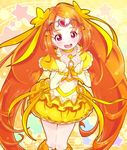  bow bubble_skirt choker cure_muse_(yellow) heart long_hair looking_at_viewer magical_girl md5_mismatch orange_hair pink_eyes precure shirabe_ako skirt smile solo suite_precure tiara twintails very_long_hair yellow_bow yellow_choker yellow_skirt yupiteru 