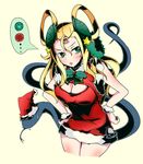  blonde_hair breasts cleavage dragonice green_eyes hair_ornament hat highres large_breasts meimei_(p&amp;d) puzzle_&amp;_dragons santa_costume santa_hat snake turtle_shell 