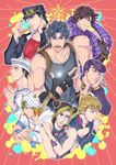  6+boys black_hair blonde_hair brown_hair dixie_cup_hat hat higashikata_jousuke higashikata_jousuke_(jojolion) highres johnny_joestar jojo_no_kimyou_na_bouken jojolion jonathan_joestar joseph_joestar_(young) kock_k kuujou_jolyne kuujou_joutarou military_hat multiple_boys steel_ball_run 