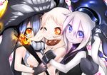  bodysuit destroyer_hime dress face-to-face grey_hair hachachi hat kantai_collection long_hair multiple_girls northern_ocean_hime orange_eyes pale_skin purple_eyes school_uniform serafuku shinkaisei-kan side_ponytail staff tentacles white_dress white_skin wo-class_aircraft_carrier 