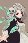  bad_id bad_pixiv_id bloody_marie_(skullgirls) hair_ornament k_(li) looking_at_viewer maid maid_headdress outstretched_hand red_eyes silver_hair sketch skull_hair_ornament skullgirls solo twintails 