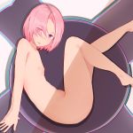  1girl absurdres alternate_breast_size eyes_visible_through_hair fate/grand_order fate_(series) flat_chest hair_over_one_eye highres mash_kyrielight mmmmmkun nipples nude pink_eyes pink_hair short_hair solo 