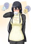  blush breasts cleavage cleavage_cutout female_admiral_(kantai_collection) highres kantai_collection large_breasts long_hair meme_attire niwatazumi open-chest_sweater ribbed_sweater sweater tatebayashi_sakurako translated very_long_hair 