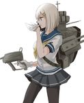  blue_eyes gloves gun hair_ornament hairclip hamakaze_(kantai_collection) jikasei kantai_collection pantyhose school_uniform serafuku short_hair silver_hair solo weapon 