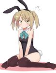  animal_ears bad_id bad_pixiv_id black_legwear blonde_hair bow bowtie bunny_ears bunny_tail bunnysuit detached_collar double_bun enusabu_(enusub) highres kantai_collection leotard michishio_(kantai_collection) short_hair short_twintails sitting solo tail thighhighs twintails yellow_eyes 