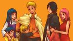  3boys 4girls cloak family haruno_sakura hyuuga_hinata multiple_boys multiple_girls naruto naruto:_the_last naruto_shippuuden simple_background spoilers tali tongue tongue_out uchiha_sarada uchiha_sasuke uzumaki_boruto uzumaki_himawari uzumaki_hinata uzumaki_naruto 