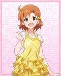  :d ahoge artist_request brown_hair fist_pump hair_ornament heart idolmaster idolmaster_million_live! official_art open_mouth short_hair smile solo v-shaped_eyebrows yabuki_kana yellow_eyes 