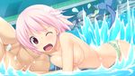  1girl areolae blush breasts game_cg hair_ornament highres koutaro nipples open_mouth pink_eyes pink_hair short_hair tail takara_ichiko topless tropical_kiss tropical_vacation twinkle_(company) twinkle_soft water wet wince 