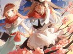  alice_margatroid apron aqua_dress asuka_(louyun) blonde_hair blue_eyes book capelet cherry_blossoms clock couple dress gears grimoire grimoire_of_alice hairband hand_on_headwear hat holding_hands kirisame_marisa lolita_hairband long_sleeves md5_mismatch multiple_girls open_mouth sash scarf shared_scarf shirt skirt skirt_set smile touhou twig vest waist_apron witch_hat yellow_eyes yuri 