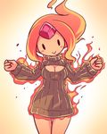  1girl :&gt; adventure_time breasts cartoon_network cleavage flame_princess flaming_hair forehead_jewel long_hair nollety open-chest_sweater orange_skin smile 