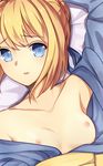 artoria_pendragon_(all) blonde_hair blue_eyes breasts dakimakura fate/stay_night fate_(series) japanese_clothes kyuri_tizu nipples open_clothes saber sample short_hair small_breasts solo upper_body 
