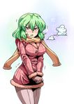  :&lt; alternate_costume angry breasts brown_gloves closed_mouth gloves green_hair jacket kazami_yuuka large_breasts long_sleeves looking_at_viewer pants pantyhose red_eyes scarf solo touhou trembling triangle_mouth tsuki_wani tsurime v-shaped_eyebrows winter_clothes 
