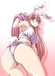  adjusting_hair animal_ears arm_up armpits ass back bangs bare_shoulders blush breasts bunny_ears bunny_tail cleavage cowboy_shot crop_top fake_animal_ears fake_tail fundoshi glasses gradient gradient_background hairband japanese_clothes large_breasts leaning_forward log-mi_(tonpuu) long_hair looking_back midriff no_pants original parted_lips pink_background pink_hair purple_eyes rimless_eyewear rope shadow simple_background sleeveless solo standing tail thighs tonpuu twintails very_long_hair yamakasa 