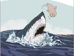  airborne animal artist_request fish momings ocean open_mouth sea seal shark sky teeth water wave 