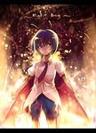  backlighting cape character_name english glowing green_hair highres letterboxed necktie purple_eyes short_hair short_sleeves shorts sketch smile solo sunyuqian touhou wriggle_nightbug 