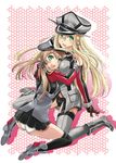  :d absurdres alternate_eye_color ass bare_shoulders bismarck_(kantai_collection) black_legwear black_panties black_skirt blonde_hair blush boots breasts brown_gloves detached_sleeves gloves green_eyes grey_legwear hand_on_another's_shoulder hat highres honeycomb_(pattern) honeycomb_background hug iron_cross kantai_collection large_breasts long_hair long_sleeves microskirt military military_uniform multiple_girls open_mouth over-kneehighs panties peaked_cap pleated_skirt prinz_eugen_(kantai_collection) silhouette sitting skirt smile thighhighs tsubakiyama_parry twintails underwear uniform very_long_hair white_gloves white_panties 