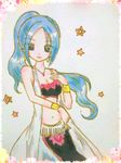  1girl alabasta blue_hair bracelet jewelry midriff nefertari_vivi one_piece ponytail princess solo 