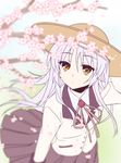  angel_beats! blurry brown_eyes depth_of_field hat long_hair satomi_yoshitaka school_uniform silver_hair solo tenshi_(angel_beats!) 