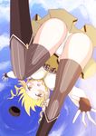  1girl artist_request ass blonde_hair blouse blush boots breasts drill_hair fingerless_gloves gloves hair_ornament hat long_hair magical_girl mahou_shoujo_madoka_magica open_mouth panties skirt sky solo thighhighs tomoe_mami top-down_bottom-up twin_drills underwear upskirt yellow_eyes 