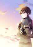  aldnoah.zero brown_eyes brown_hair cloud kaizuka_inaho kuroemon male_focus military military_uniform sky solo uniform 