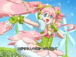  :d arm_up blue_eyes bow brooch cure_daisy_(galibo) fingerless_gloves galibo gloves hat jewelry long_hair magical_girl open_mouth original petals pink_bow pink_hair precure puffy_sleeves ribbon sidelocks skirt smile solo tarano_may_(galibo) twintails 