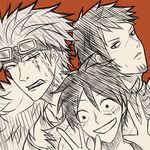  eustass_captain_kid facial_hair goatee goggles hat male male_focus monkey_d_luffy multiple_boys one_piece scar sketch smile stampede_string straw_hat trafalgar_law trio 