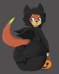  anthro aronhilistix big_butt bodysuit bulge butt clothing fur halloween holidays looking_back male mammal mustelid otter paint simple_background skinsuit solo thick_thighs tight_clothing 