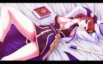  areola_slip areolae bed_sheet blue_eyes breasts brown_hair hair_ornament highres letterboxed looking_at_viewer lying lyrical_nanoha mahou_shoujo_lyrical_nanoha medium_breasts on_back panties solo tappa_(esperanza) underwear x_hair_ornament yagami_hayate 