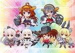  &gt;:) ;d absurdres ahoge amatsukaze_(kantai_collection) blonde_hair brown_eyes brown_hair chibi choker detached_sleeves dress green_hair grin hair_tubes hairband haruna_(kantai_collection) highres horns japanese_clothes kantai_collection kariginu kongou_(kantai_collection) long_hair looking_at_viewer machinery magatama mittens multiple_girls nontraditional_miko northern_ocean_hime one_eye_closed open_mouth pale_skin pleated_skirt red_eyes rensouhou-chan rensouhou-kun ron_(hengyep) ryuujou_(kantai_collection) sailor_dress school_uniform serafuku shimakaze_(kantai_collection) shinkaisei-kan silver_hair skirt smile thighhighs turret twintails two_side_up v-shaped_eyebrows visor_cap yellow_eyes 