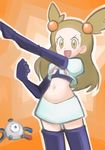  brown_eyes brown_hair cosplay gym_leader hainchu magnemite mikan_(pokemon) navel pokemon team_rocket team_rocket_(cosplay) 