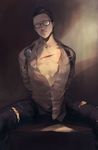  barbed_wire bdsm bondage bound cuts glasses highres injury joseph_oda male_focus mugikoma open_clothes open_shirt shirt solo the_evil_within 