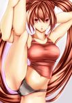  armpits bad_id bad_pixiv_id black_panties breasts brown_eyes brown_hair flexible guilty_gear kneepits kuradoberi_jam large_breasts leg_lift long_hair navel panties piyopiyomen solo split standing standing_on_one_leg standing_split tank_top underwear very_long_hair 