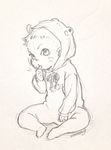  animal_costume baby bad_id bad_twitter_id facial_mark frog_costume male_focus monochrome naruto naruto_(series) sketch solo thumb_sucking uzumaki_boruto younger yukimichi_(snowysky) 