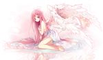  bad_id bad_pixiv_id barefoot clock dress long_hair original pink_eyes pink_hair sitting solo t_miyanagi very_long_hair wings 