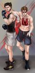  2014 2boys abs bandage boxing_gloves brown_hair kyami leaning male male_focus marvel multiple_boys scott_summers sunglasses tank_top topless wolverine x-men 