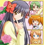  black_hair blonde_hair blue_eyes blush_stickers bow brown_eyes brown_hair byakudan_kagome fake_wings flower glasses green_hair hair_bow hair_ornament hyuuga_kizuna long_hair minamoto_chikaru multiple_girls natsume_remon no_nose one_eye_closed open_mouth rose shiumai short_hair short_twintails smile strawberry_panic! stuffed_animal stuffed_toy teddy_bear twintails wings 