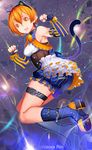  animal_ears bell boots cat_ears cat_tail earrings elbow_gloves fake_animal_ears fingerless_gloves gloves hoshizora_rin jewelry jingle_bell looking_at_viewer love_live! love_live!_school_idol_project orange_hair paw_pose short_hair shorts sleeveless solo tail thigh_strap vertical-striped_gloves xiaoshou_xiansheng yellow_eyes 