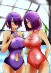  blush breasts eyepatch highres indoors kantai_collection large_breasts multiple_girls norman_maggot one-piece_swimsuit pool purple_eyes purple_hair rei_no_pool short_hair swimsuit tatsuta_(kantai_collection) tenryuu_(kantai_collection) thigh_gap 