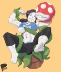  2019 5_toes ambiguous_gender barefoot black_hair bound breasts clothing crossover duo female female/ambiguous flora_fauna hair hi_res human mammal mario_bros nintendo peculiart piranha_plant plant ponytail toes video_games white_skin wii_fit wii_fit_trainer 