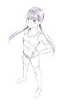  glasses long_hair monochrome original school_swimsuit sketch solo swimsuit thighhighs traditional_media twintails yoshitomi_akihito 