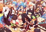  animal_ear_fluff animal_ears black_hair blue_eyes blue_hair breasts cat cat_ears cat_tail cleavage food ice_cream large_breasts long_hair mamuru midriff multiple_girls multiple_tails original short_hair tail thighhighs too_many too_many_cats 
