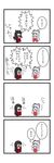  2girls 4koma ? black_hair blush branch chibi comic covering_face dora_ita embarrassed flailing flying_sweatdrops fujiwara_no_mokou hair_ribbon highres houraisan_kaguya jeweled_branch_of_hourai long_hair multiple_girls ribbon silver_hair simple_background suspenders sweat touhou translated walking white_background white_skin 