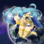  aqua_eyes aqua_hair cosplay hatsune_miku hayabusa_(spacecraft) hayabusa_(spacecraft)_(cosplay) long_hair solo thighhighs twintails vocaloid yuzuki_kei 